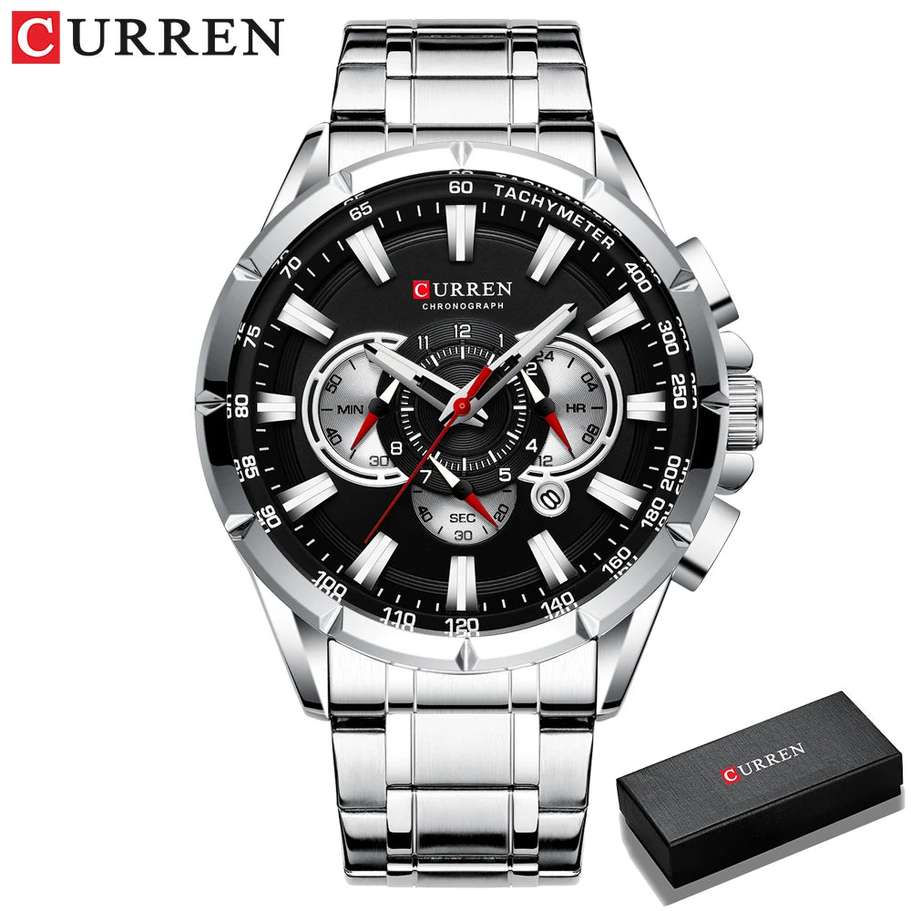 CURREN Men’s Sport Chronograph Watch – Big Dial Quartz with Stainless Steel Band