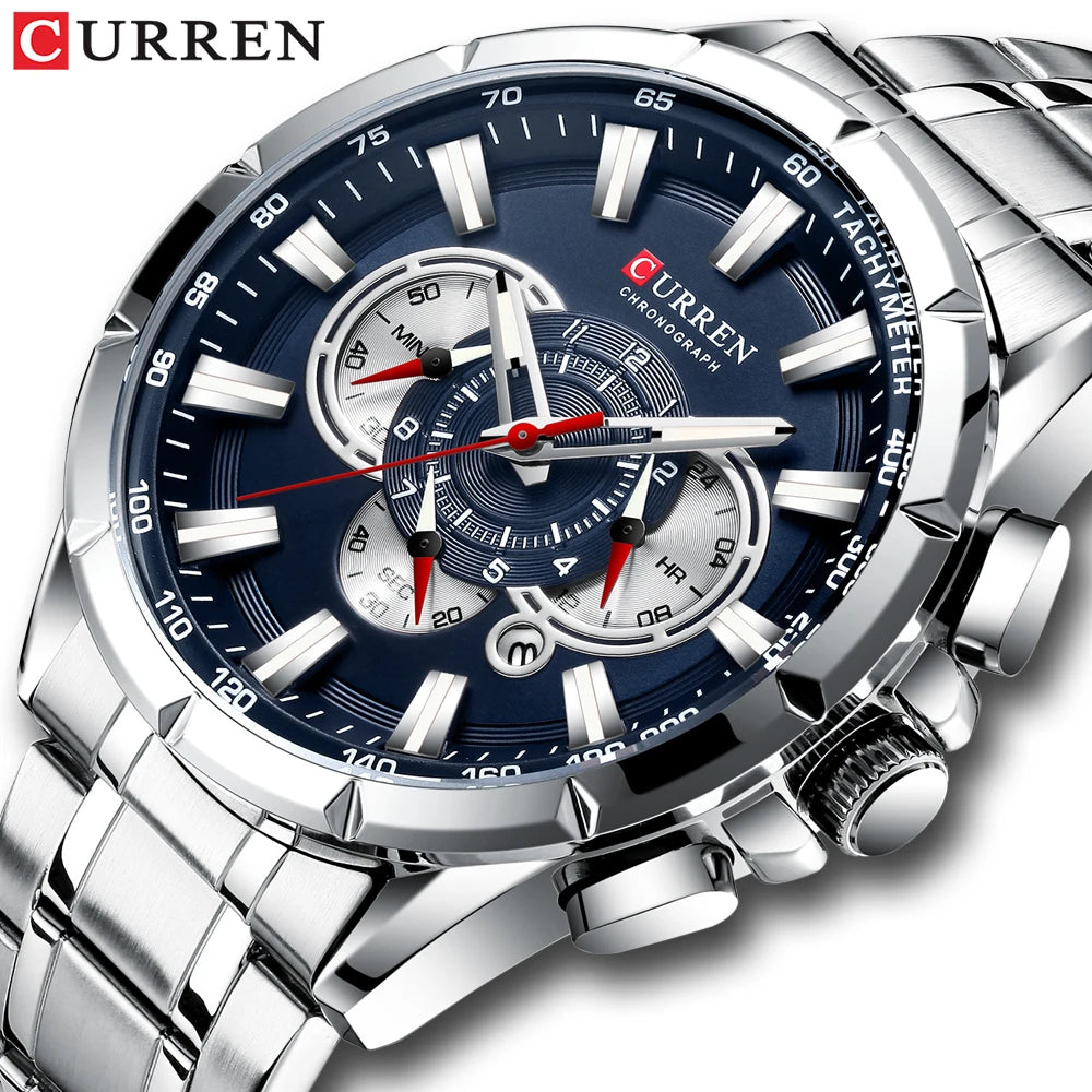 CURREN Men’s Sport Chronograph Watch – Big Dial Quartz with Stainless Steel Band