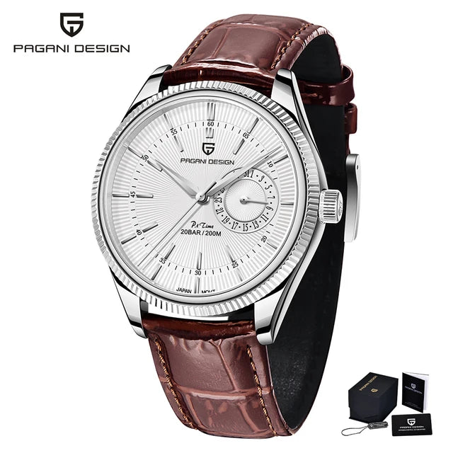 Elegant Waterproof Quartz Watch – Leather Strap, Stainless Steel Case, 20Bar Performance