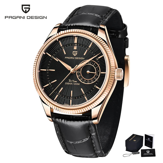 Elegant Waterproof Quartz Watch – Leather Strap, Stainless Steel Case, 20Bar Performance