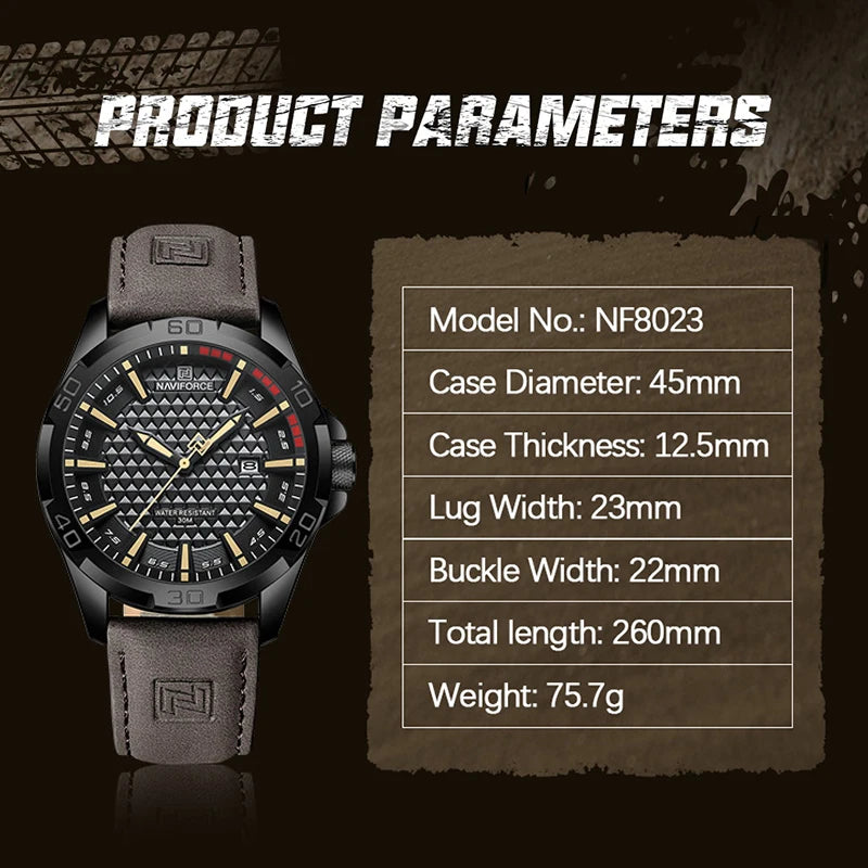 Casual Sport Military Quartz Calendar Wrist Watch for Man, Business Leather Waterproof Male Clock Relogio Masculino