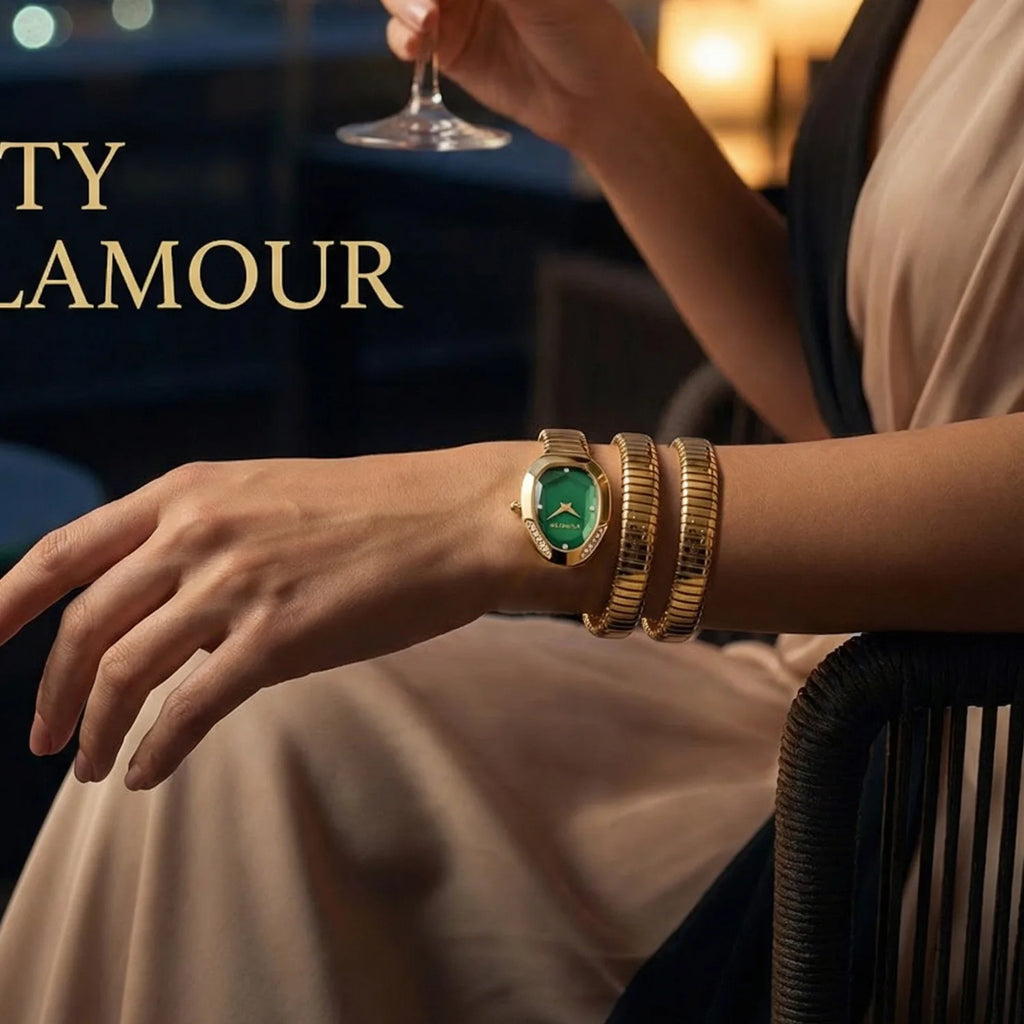 2026 High Quality Gold Diamond Set Snake Shaped Dress Watch Bangle Style Fashionable Unique Brand Same Style Women's Wristwatch