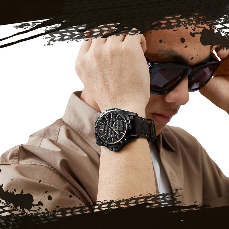 Casual Sport Military Quartz Calendar Wrist Watch for Man, Business Leather Waterproof Male Clock Relogio Masculino