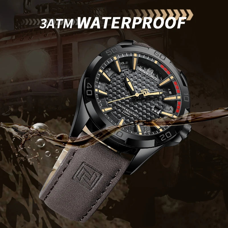 Casual Sport Military Quartz Calendar Wrist Watch for Man, Business Leather Waterproof Male Clock Relogio Masculino