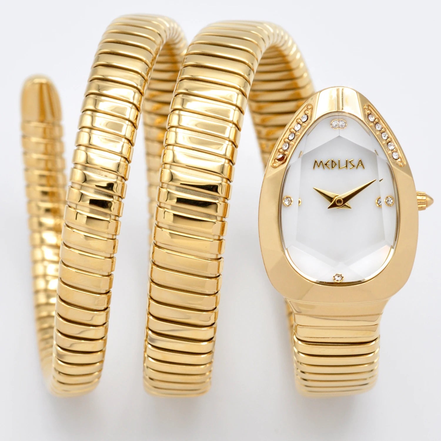 2026 High Quality Gold Diamond Set Snake Shaped Dress Watch Bangle Style Fashionable Unique Brand Same Style Women's Wristwatch