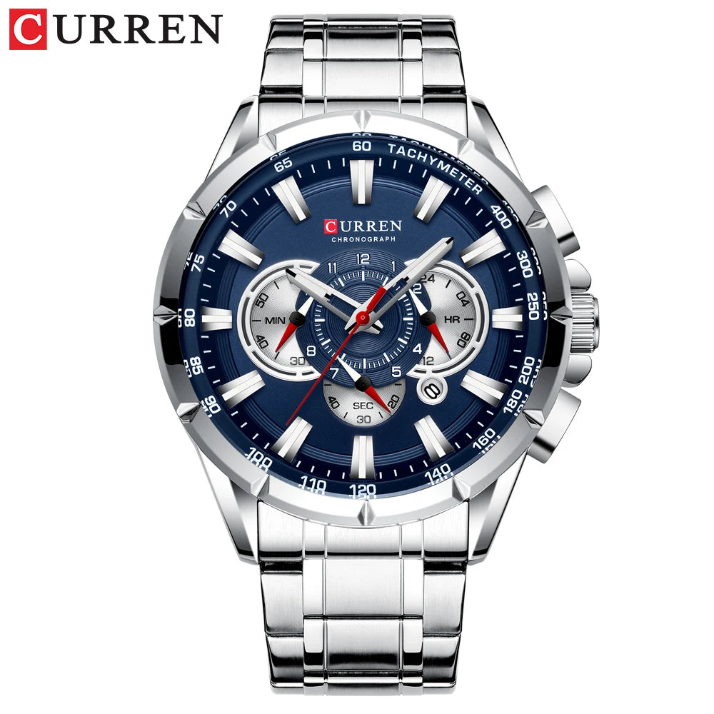 CURREN Men’s Sport Chronograph Watch – Big Dial Quartz with Stainless Steel Band