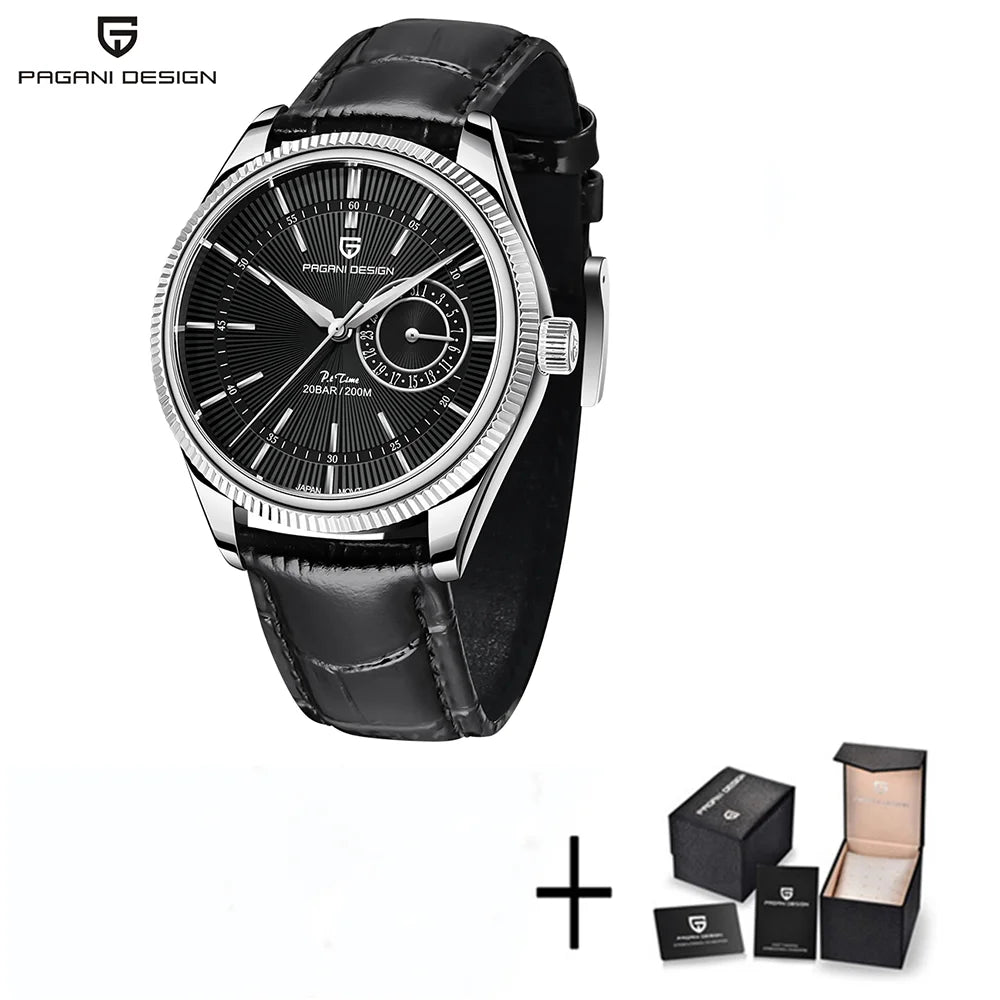 Elegant Waterproof Quartz Watch – Leather Strap, Stainless Steel Case, 20Bar Performance