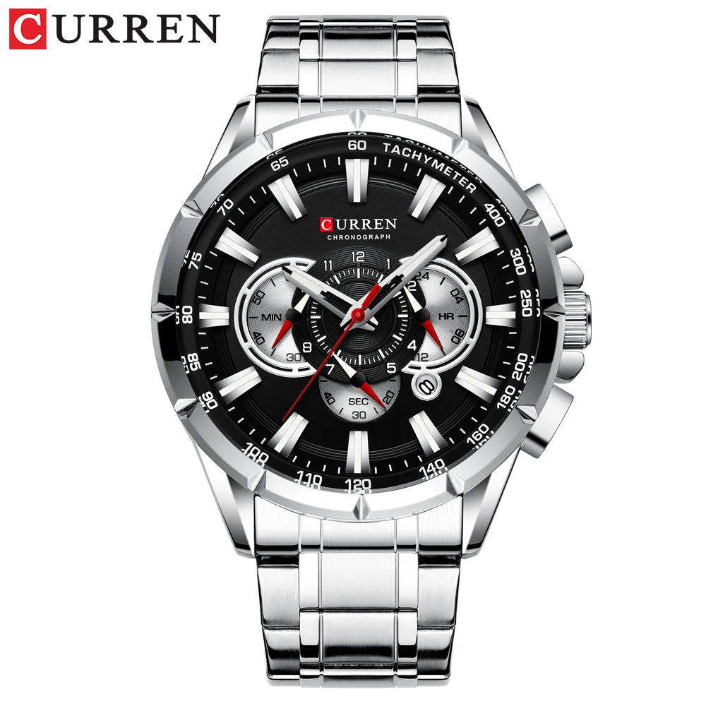 CURREN Men’s Sport Chronograph Watch – Big Dial Quartz with Stainless Steel Band