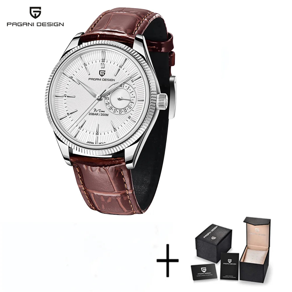Elegant Waterproof Quartz Watch – Leather Strap, Stainless Steel Case, 20Bar Performance
