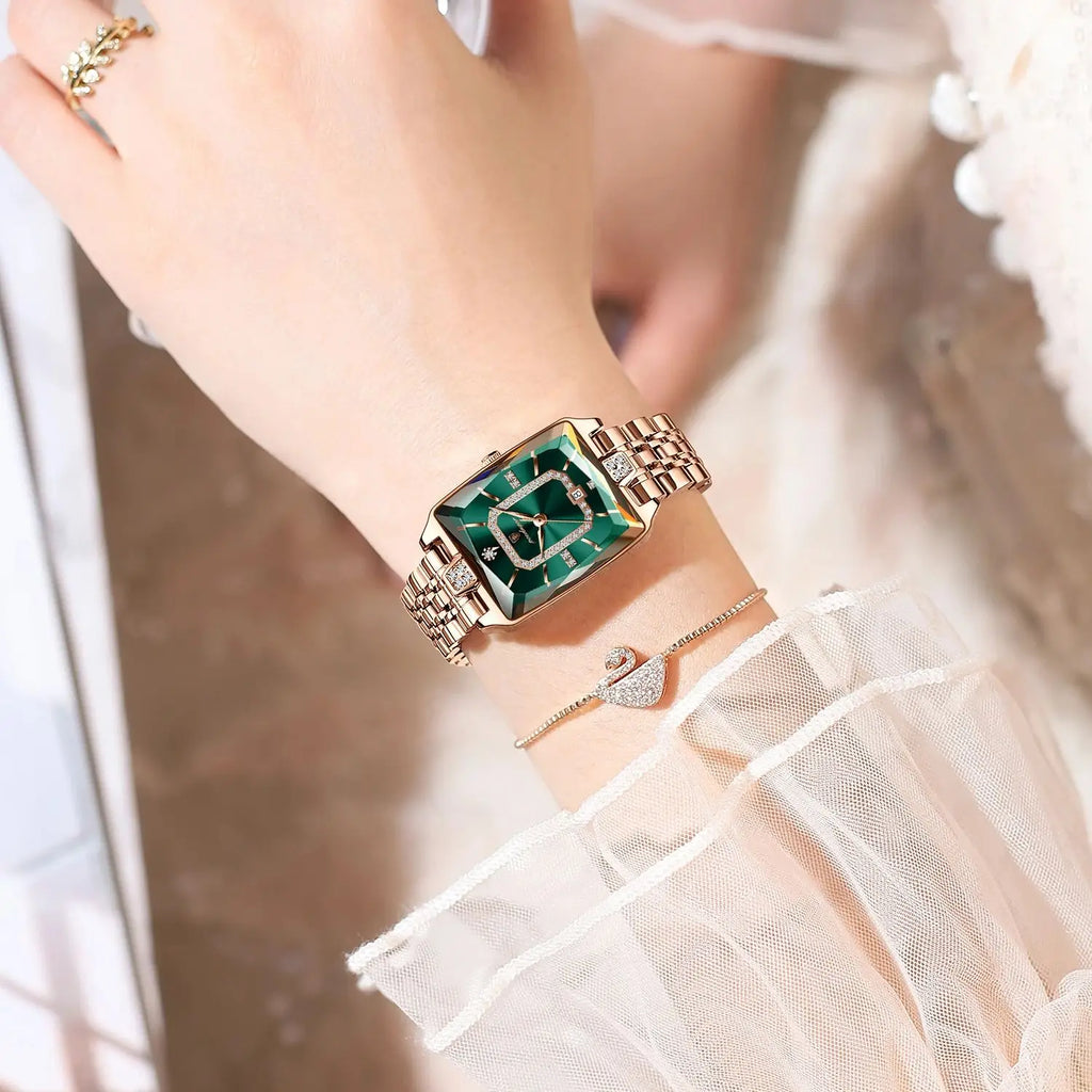 POEDAGAR Rectangular Quartz Watch – Stainless Steel, Auto Date, 3ATM Water Resistant