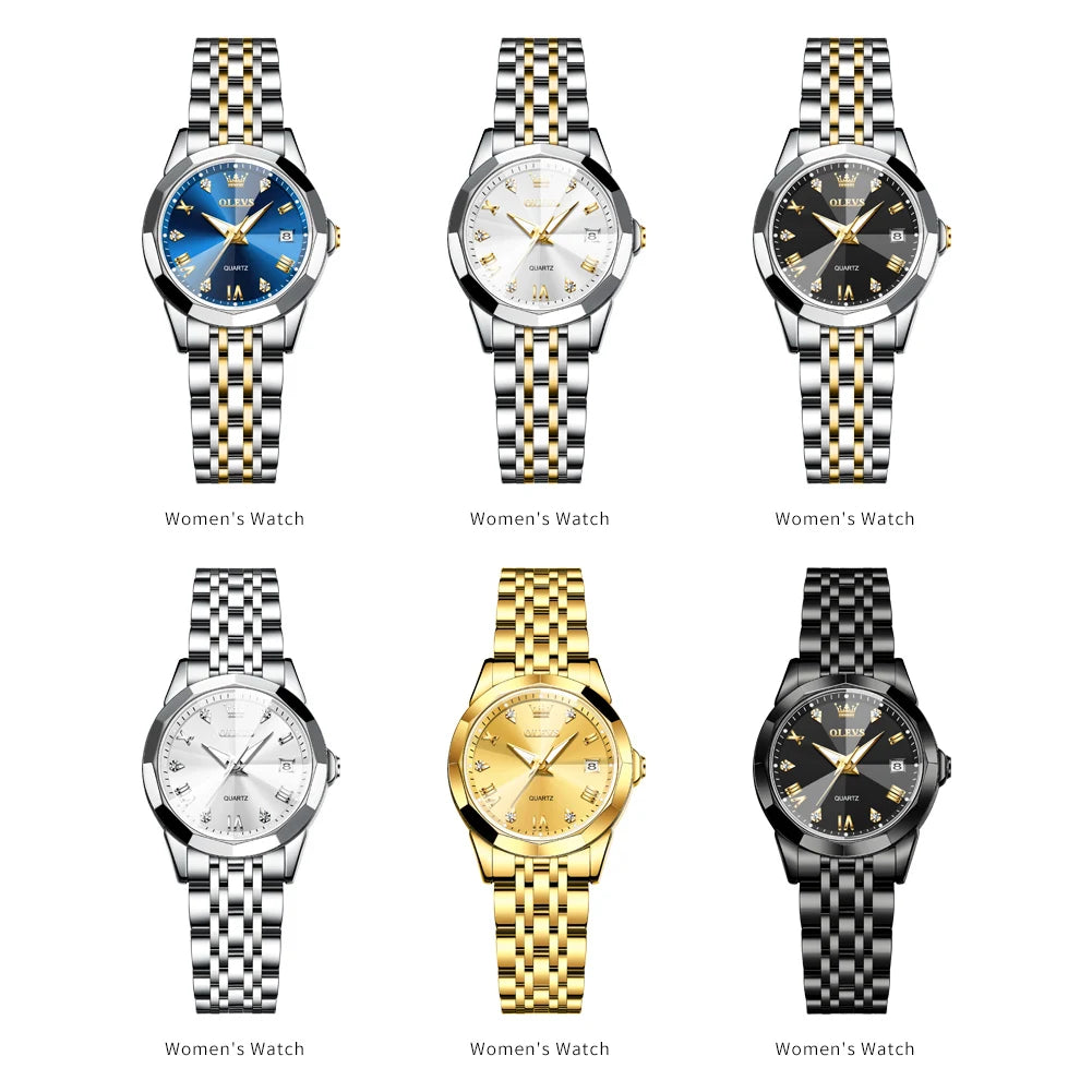 OLEVS Fashion Golden Watch for Women Stainless Steel Waterproof Women's Watches Elegant Original Luxury Ladies Quartz Wristwatch