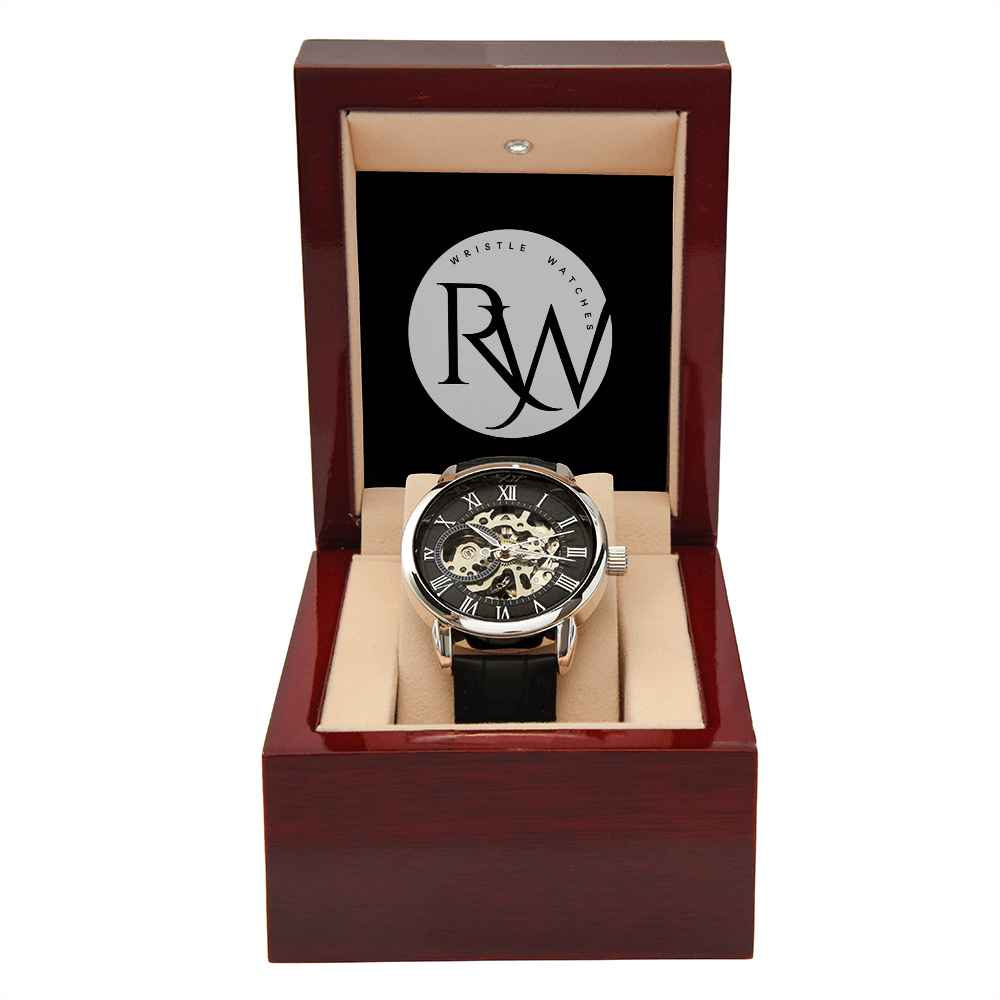 Men's Automatic Openwork Watch – Skeleton Dial with Genuine Leather Strap