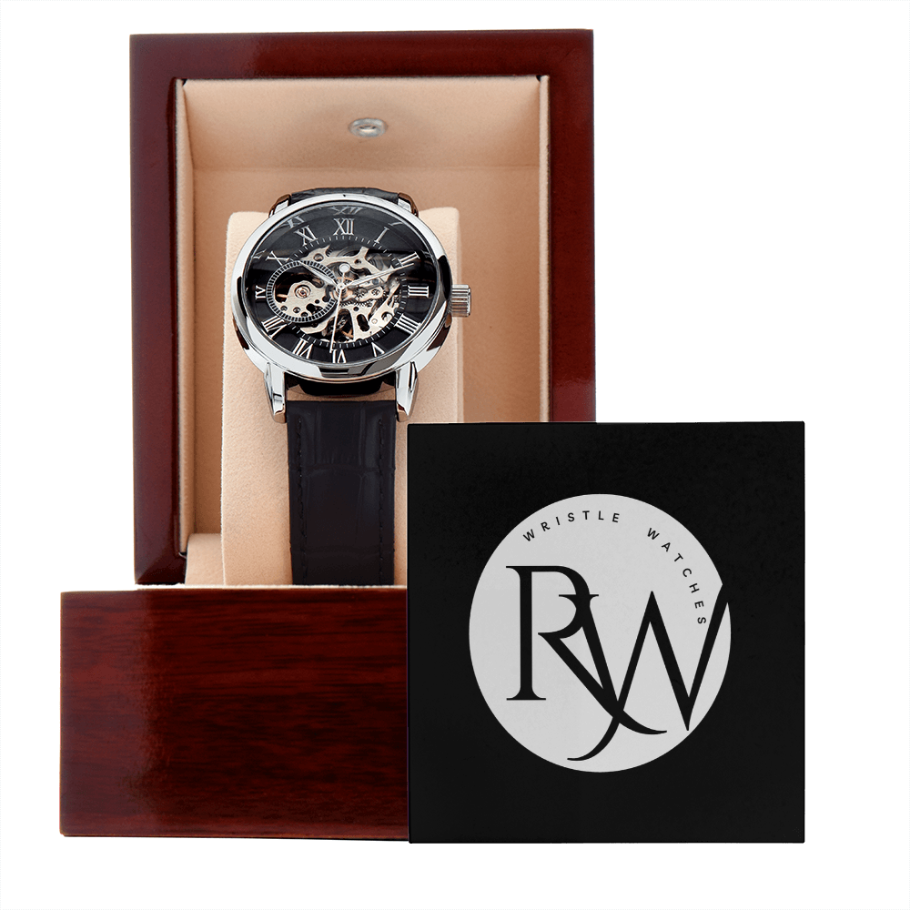 Men's Automatic Openwork Watch – Skeleton Dial with Genuine Leather Strap