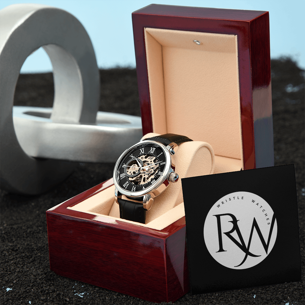 Men's Automatic Openwork Watch – Skeleton Dial with Genuine Leather Strap