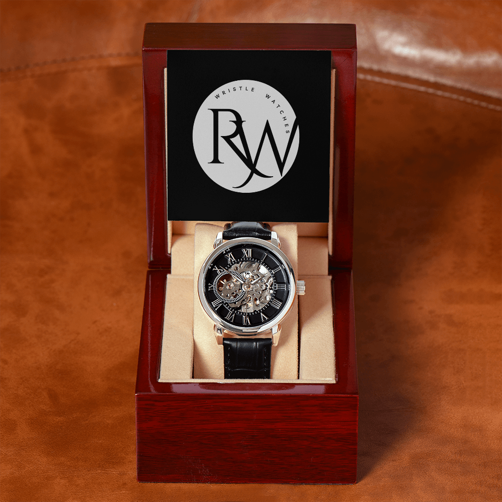 Men's Automatic Openwork Watch – Skeleton Dial with Genuine Leather Strap