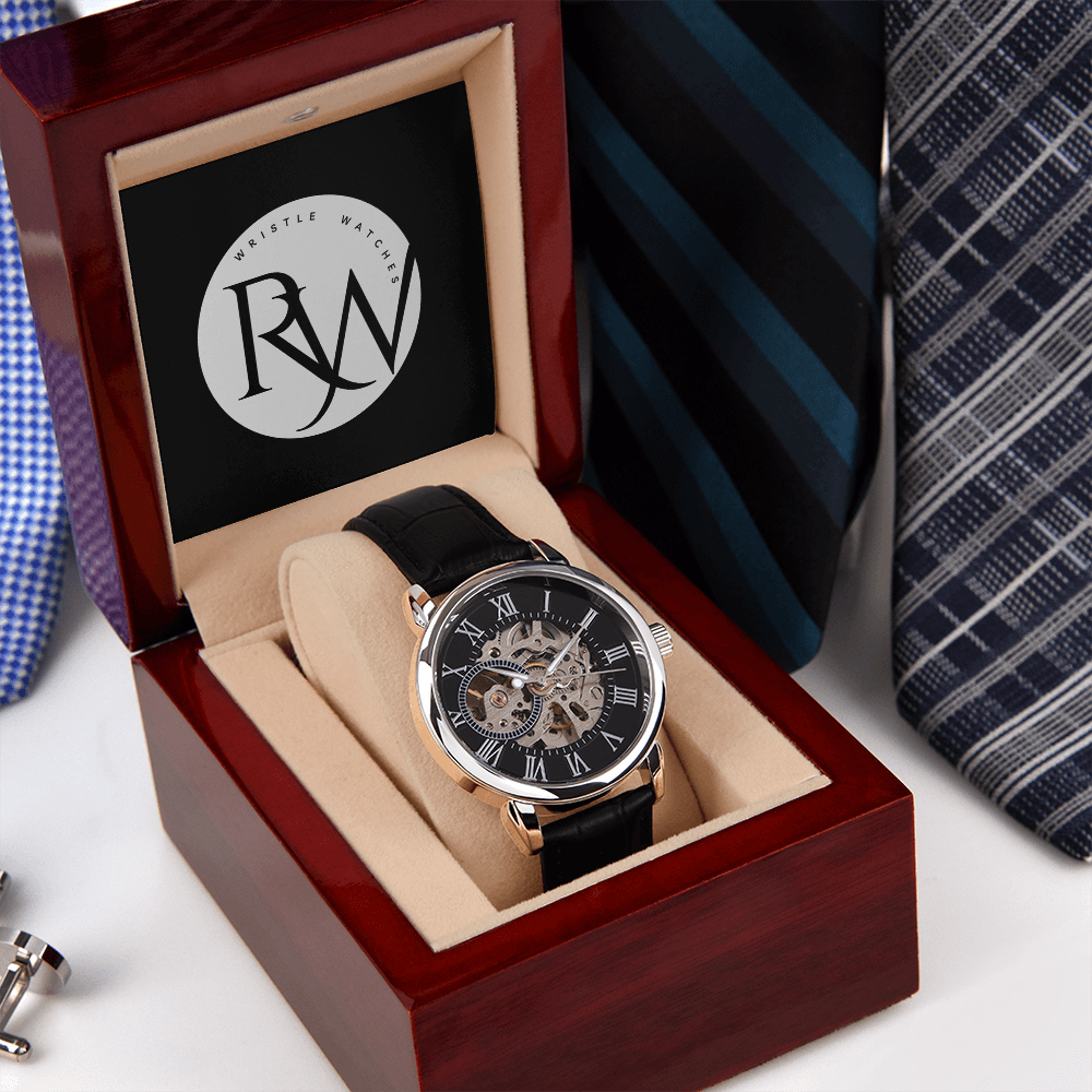 Men's Automatic Openwork Watch – Skeleton Dial with Genuine Leather Strap