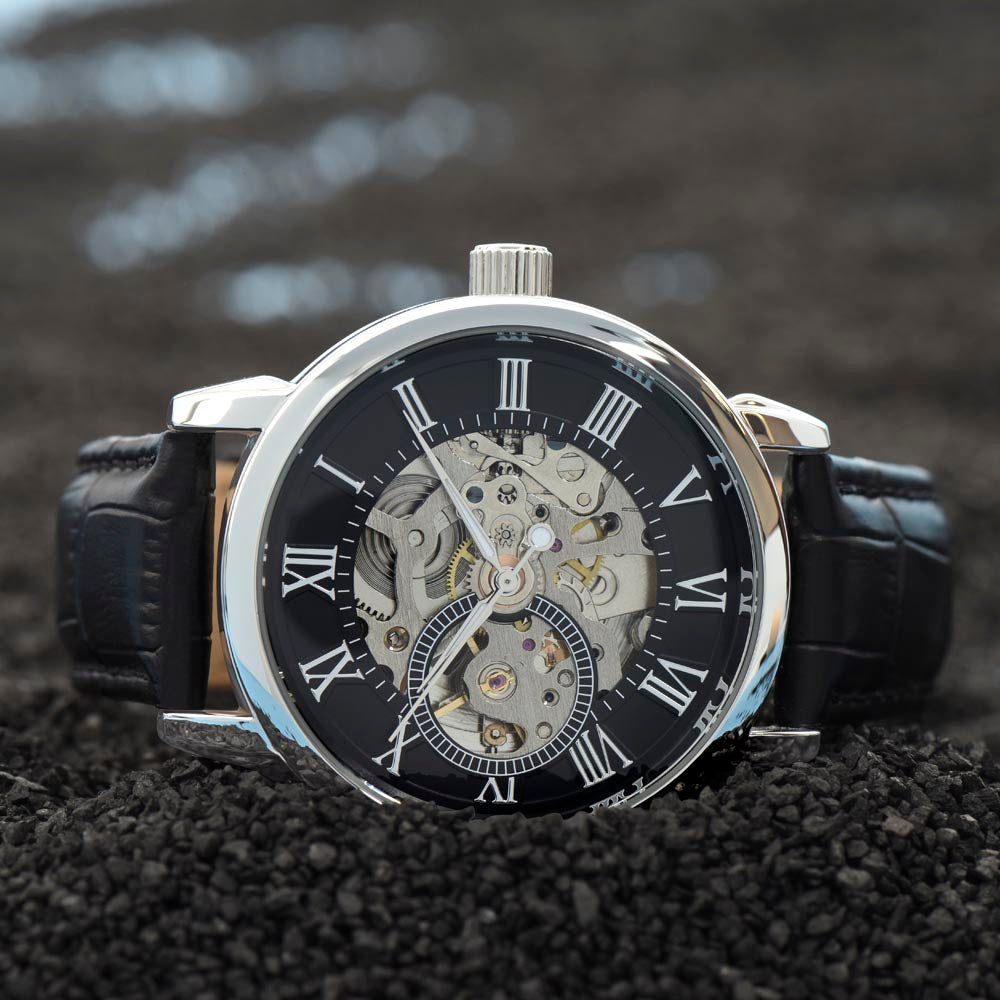 Men's Automatic Openwork Watch – Skeleton Dial with Genuine Leather Strap