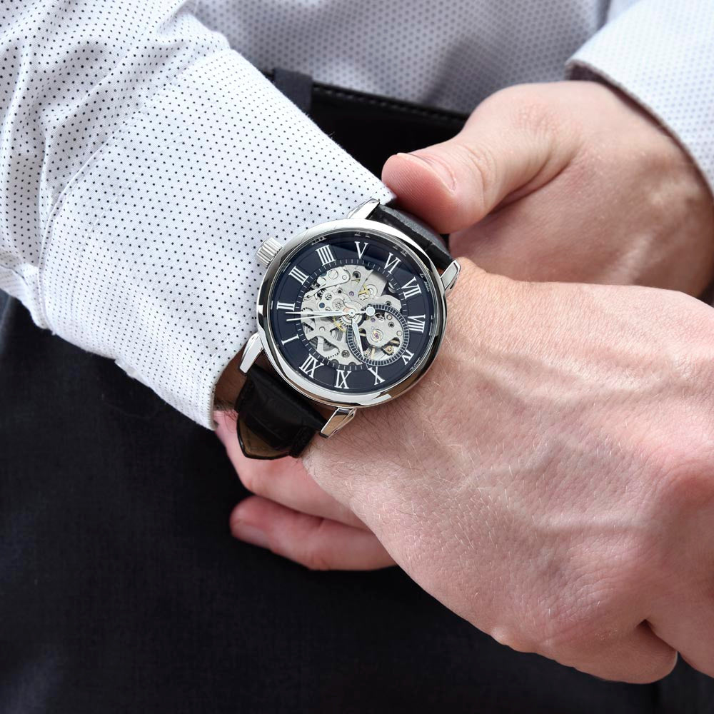 Men's Automatic Openwork Watch – Skeleton Dial with Genuine Leather Strap