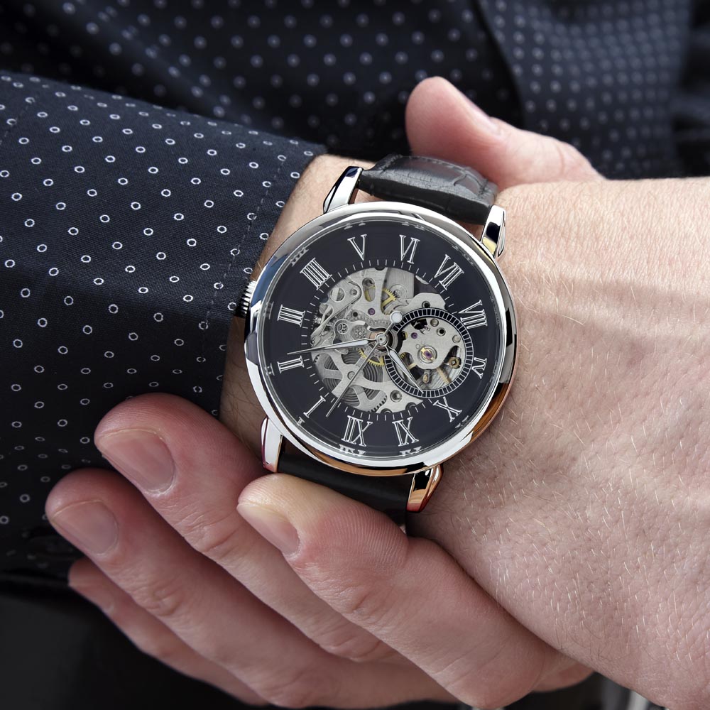 Men's Automatic Openwork Watch – Skeleton Dial with Genuine Leather Strap