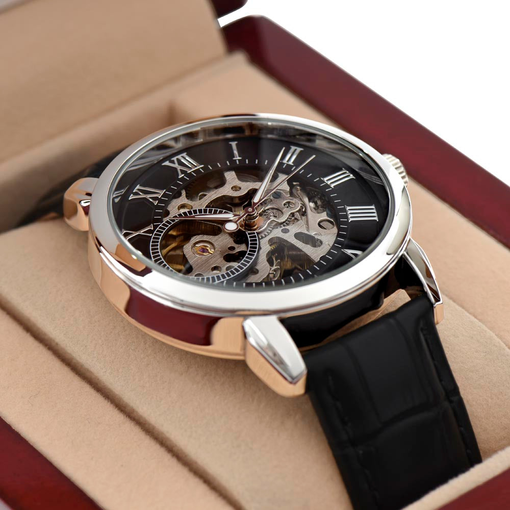 Men's Automatic Openwork Watch – Skeleton Dial with Genuine Leather Strap