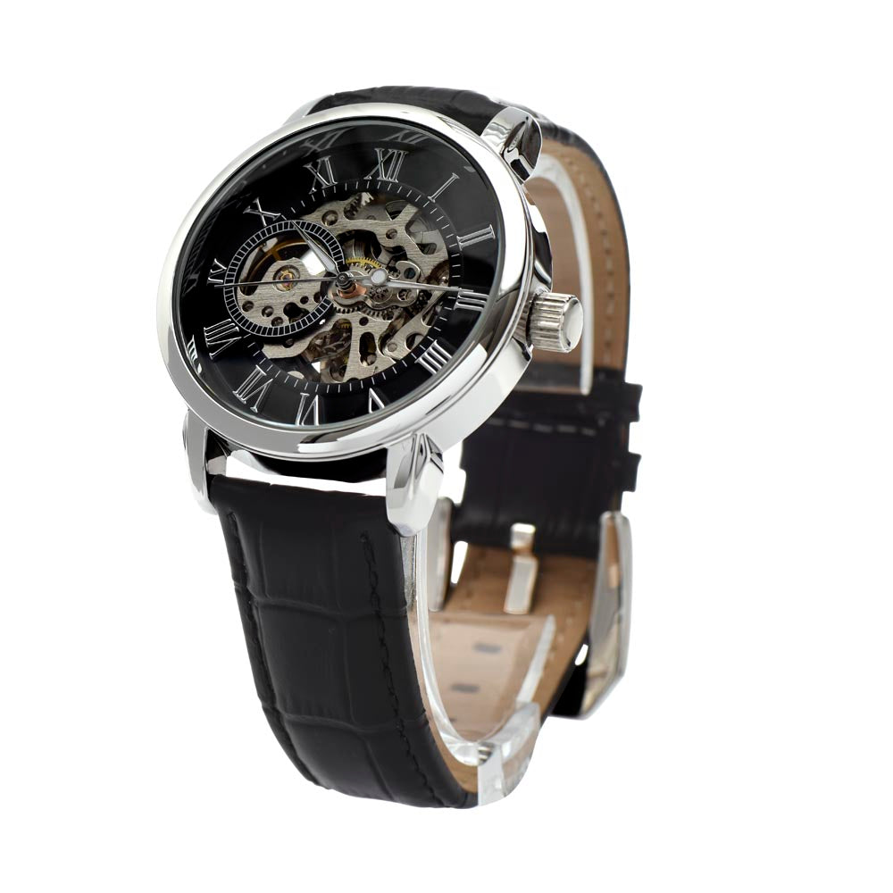 Men's Automatic Openwork Watch – Skeleton Dial with Genuine Leather Strap