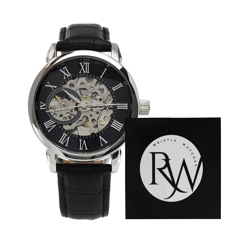Men's Automatic Openwork Watch – Skeleton Dial with Genuine Leather Strap