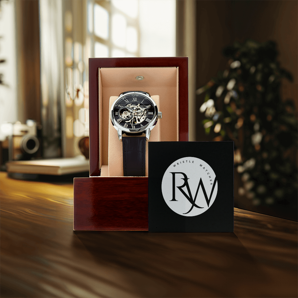 Men's Automatic Openwork Watch – Skeleton Dial with Genuine Leather Strap